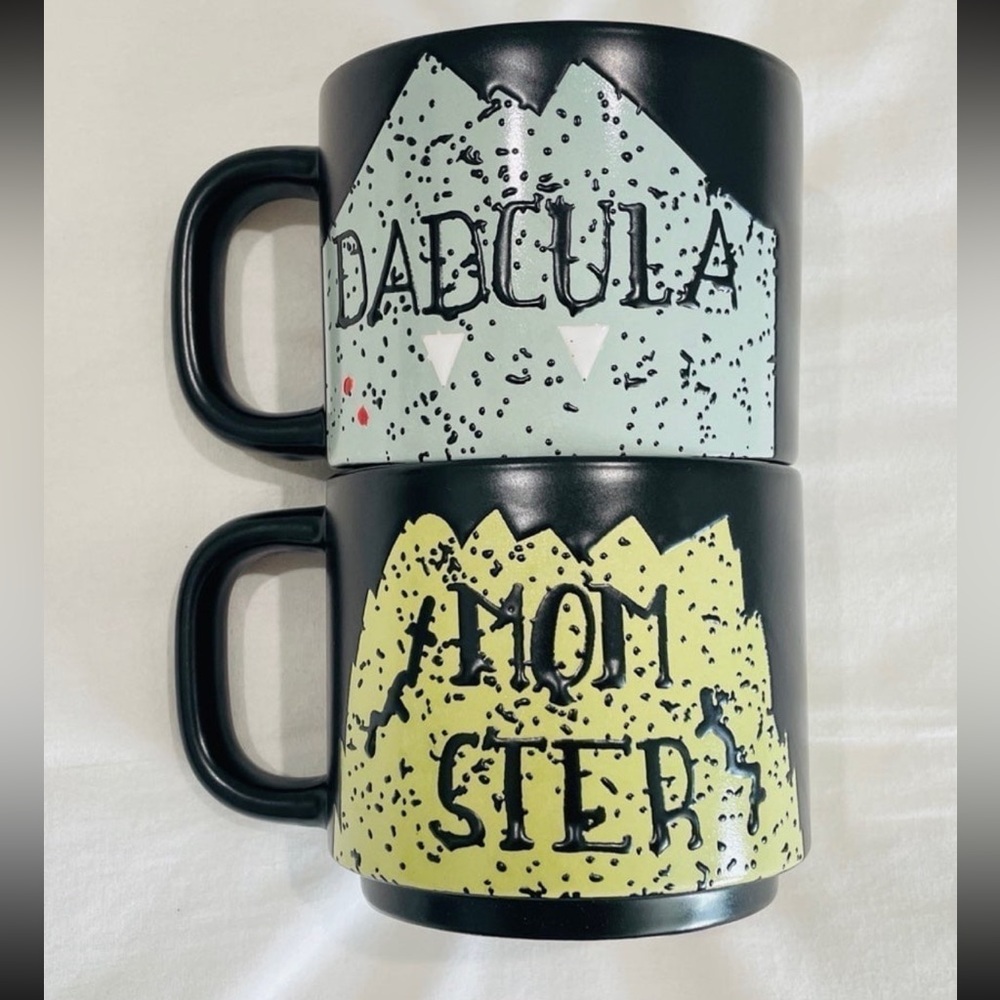 Halloween Dadcula and Momster 2-Pack Mug Gift Set Black Ceramic Stackable Mugs